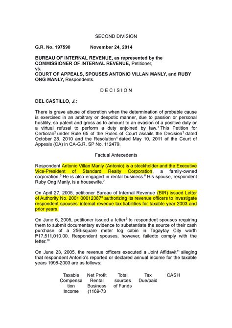 Bureau of Internal Revenue Appellate Division .
